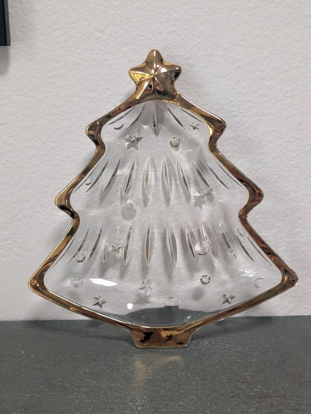 Vintage Studio Nova Japan Crystal Christmas Tree with Gold Trim Candy/Nut Dish